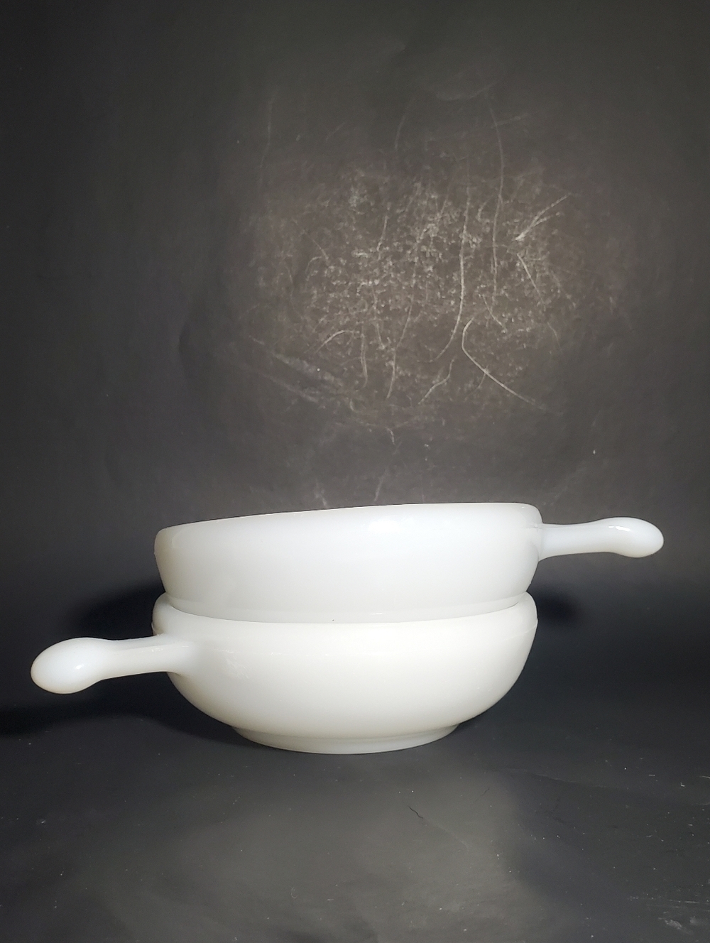 Lot Of 2 Vintage Glasbake White Milk Glass 11oz, 5" Small Handled Side Dish USA